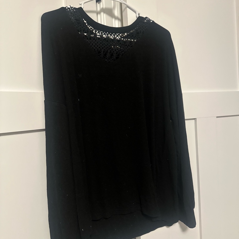 First Love Black Blouse with Crochet Neckline
